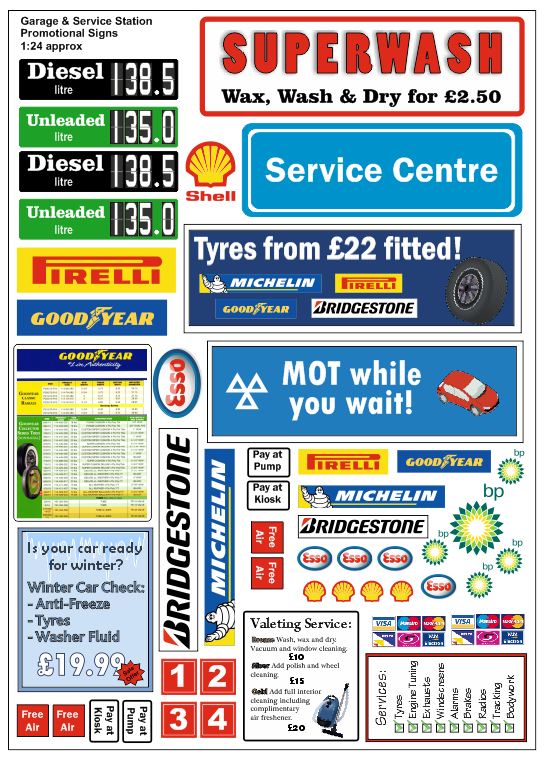 1:24-1:30 Scale Reflective UK Road Signs Vinyl Decal Sheet For Models 